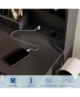 Lighted Vanity Desk Set, Bedroom Makeup Dressing Table with Comfortable Padded Stool