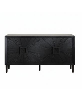 60" Rustic Farmhouse Wood Credenza with Symmetrical Sunburst Doors