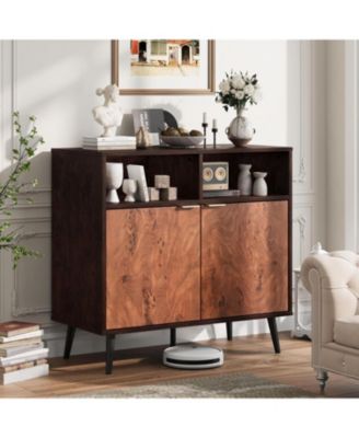 Kitchen Buffet Storage Cabinet with Barn Doors, 31.5" Farmhouse Rustic Wooden Sideboard Buffet with Storage