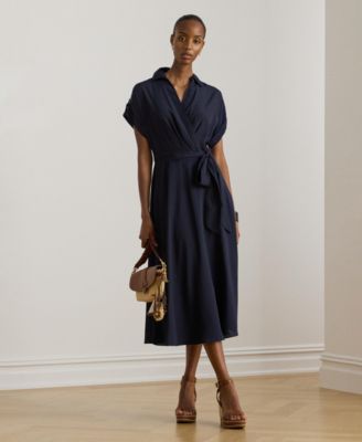Women's Belted Crepe Surplice Neck Dress