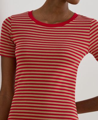 Women's Striped Ribbed Crewneck T-Shirt Dress