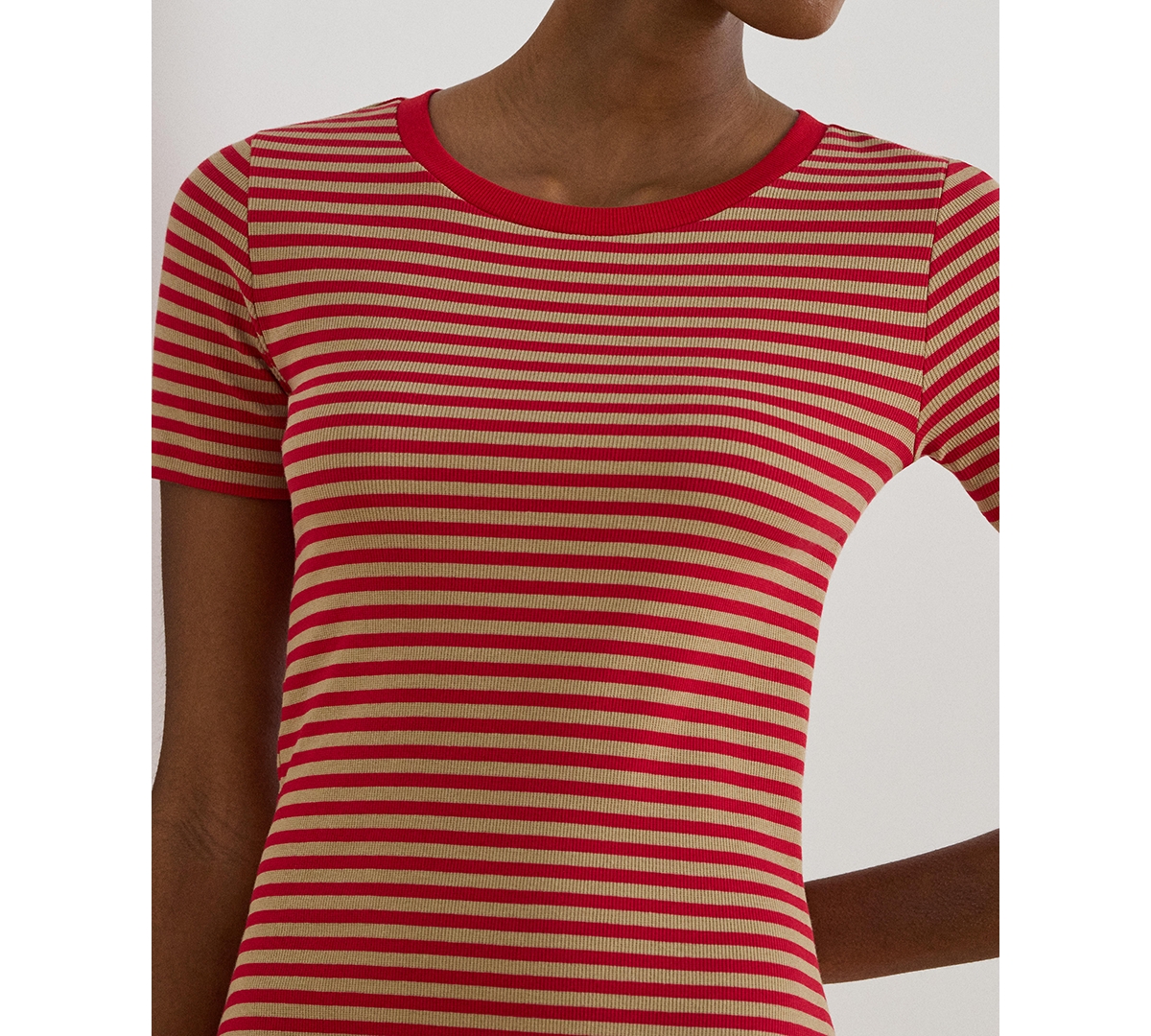 Lauren Ralph Women's Striped Ribbed Crewneck T-Shirt Dress