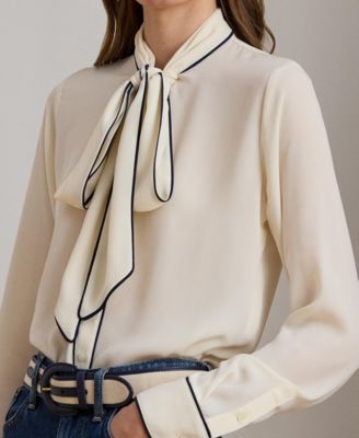 Women's Two-Tone Tie-Neck Top