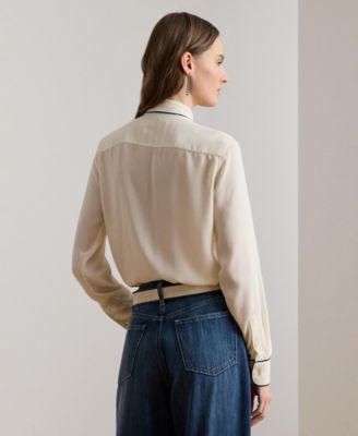 Women's Two-Tone Tie-Neck Top