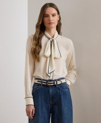 Lauren Ralph Lauren Women's Two-Tone Tie-Neck Top - Macy's