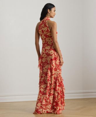 Women's  Floral Ruffle-Trim Georgette Halter Gown