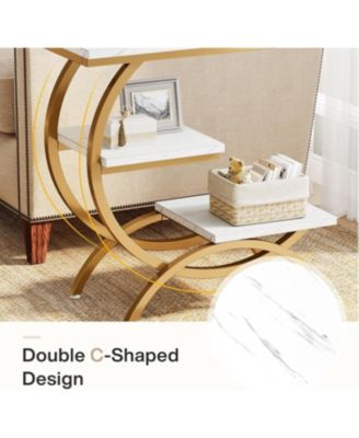 C-Shaped End Table Set of 2, Industrial 3-Tier Small Side Table for Couch, Wood Bedside Table Snack Side Table with Storage Shelves