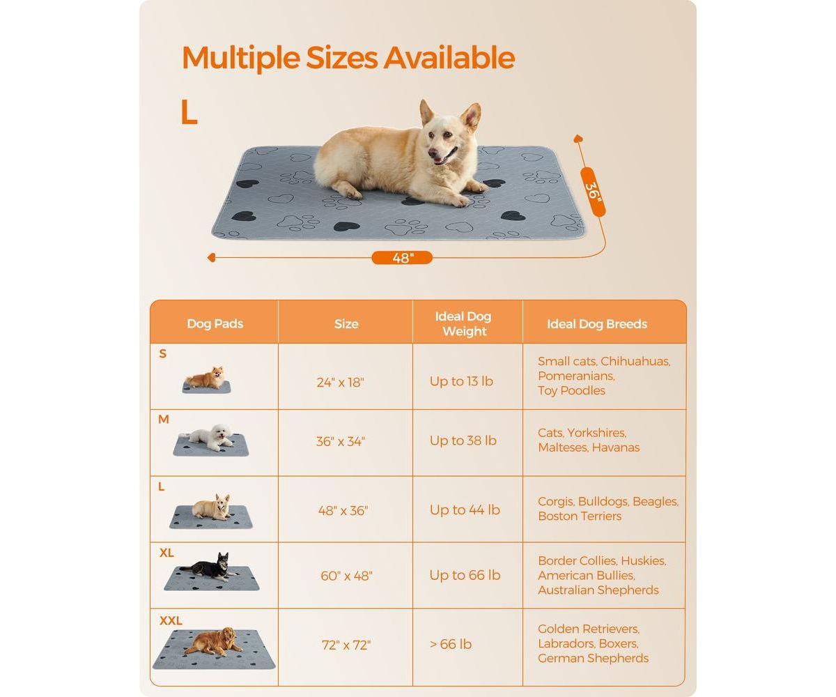 Cozito 2-Pack Washable Dog Pads, 48" x 36", 4-Layer Absorbent Waterproof Tpu, Non-Slip Backing