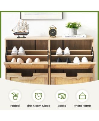 Shoe Cabinet Shoe Cabinet with 4 Rattan Flaps Shoe Cabinet Shoe Rack Narrow with 8 Shelves Metal Legs