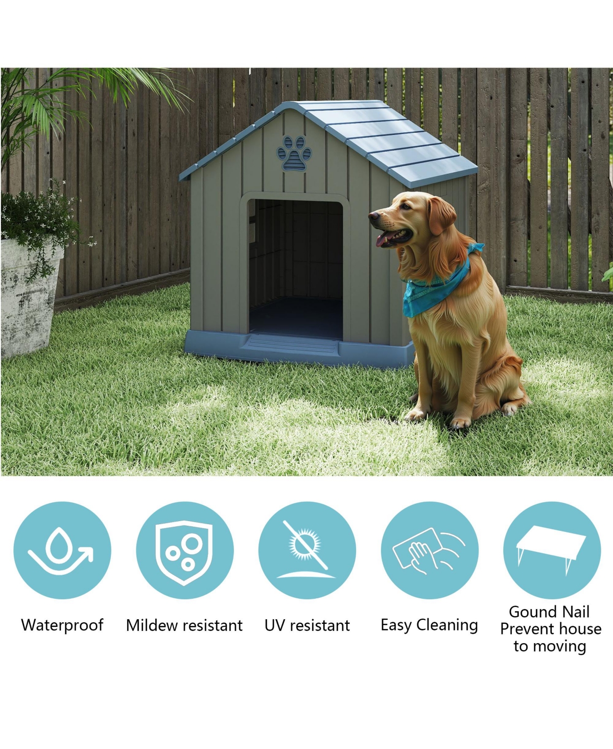 Decksplore 31 inch pointed dog house All Weather Insulated Shelter for Medium Dogs with Waterproof Design