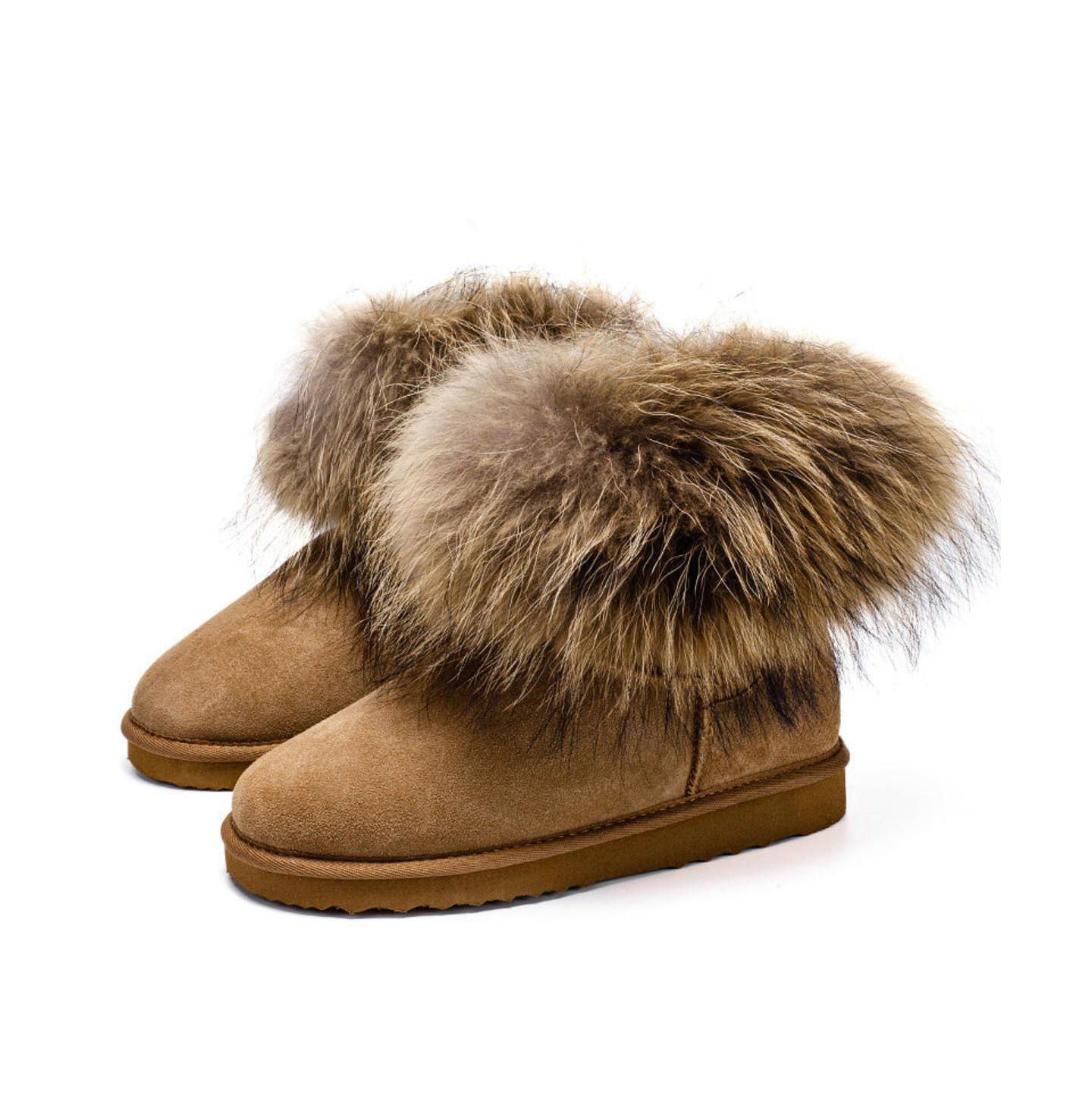 Женские ботинки PAZSTOR Shearling and Raccoon Hair Boots CY2469, цвет: Каштановый — фото 2