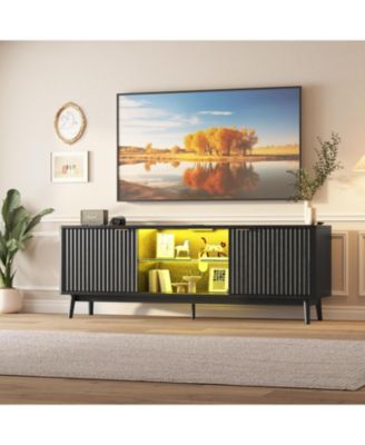 63" Modern TV Stand with Storage, Adjustable Shelf, Power Outlet & USB Ports – Entertainment Center for Living Room