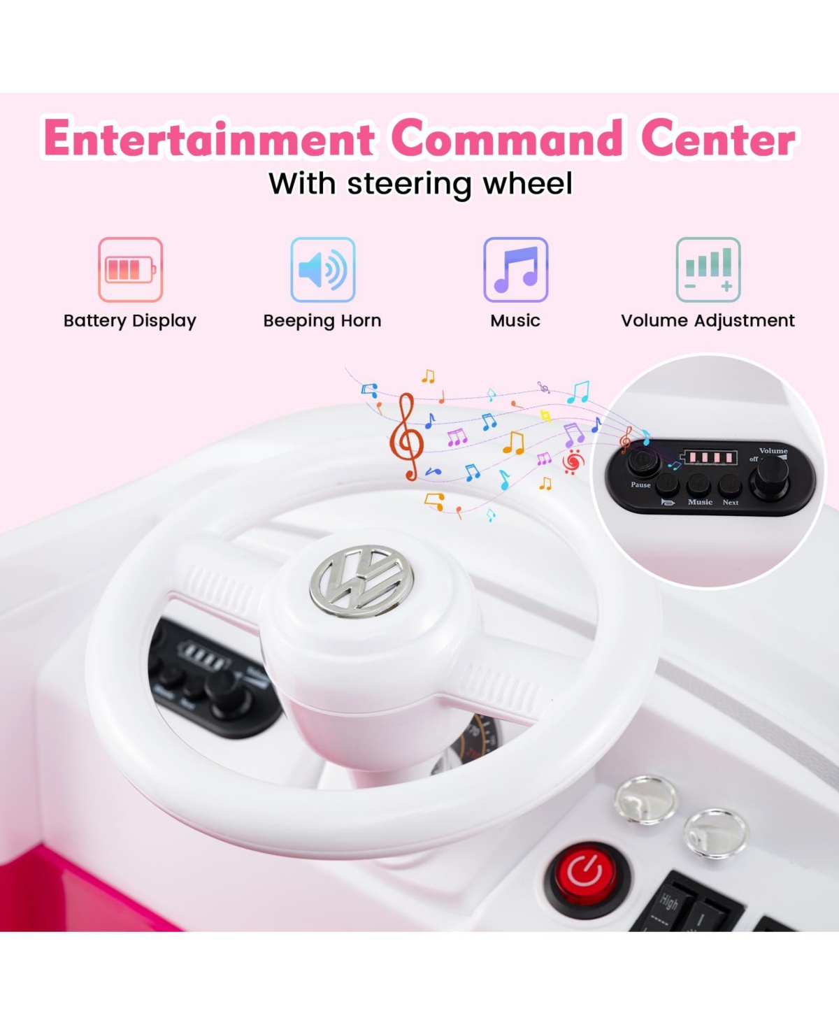 Mecale 12V Ride On Car Licensed Volkswagen Ride-on Bus with Cup Holder and Led Headlights for 3+ Years