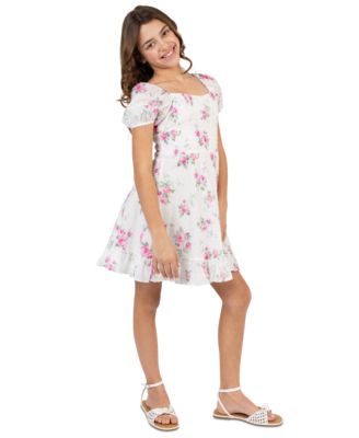 Girls' 7-16 Printed Square Neck Dress