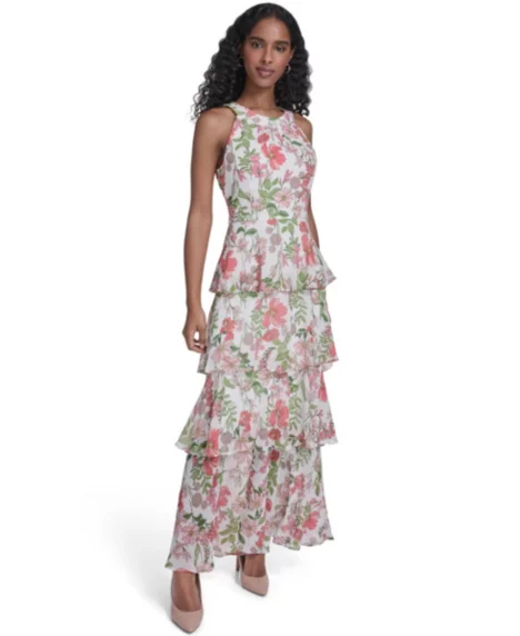 Petite Halter Neck Tiered Maxi Dress - Sherbet Multi