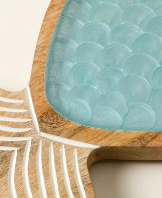 Seaside Fish-Shaped Acacia Wood & Enamel Serving Platter