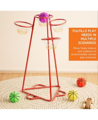 4-Hoop Kids Basketball Set, Multi-Height Fixed Hoops for Family & Group Play