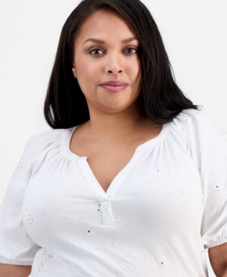Plus Size Short-Sleeve Eyelet Top