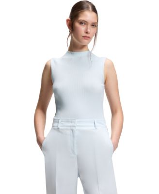 BOSS by Women's Mock Neckline Ribbed-Knit Top