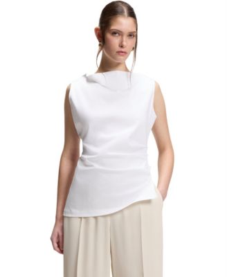 BOSS by Women's Mercerized Cotton Cowl-Neck Asymmetric Top