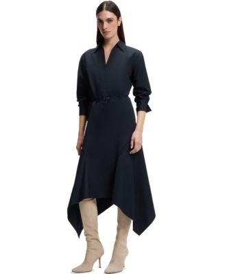 Boss Women's by Cotton Poplin Belted Shirt Dress - Blue - Casual dresses
