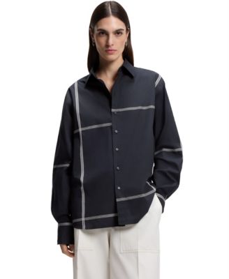 BOSS by Women's Cotton Canvas Relaxed-Fit Blouse