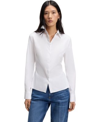 BOSS by Women's Cotton-Blend Poplin Slim-Fit Blouse
