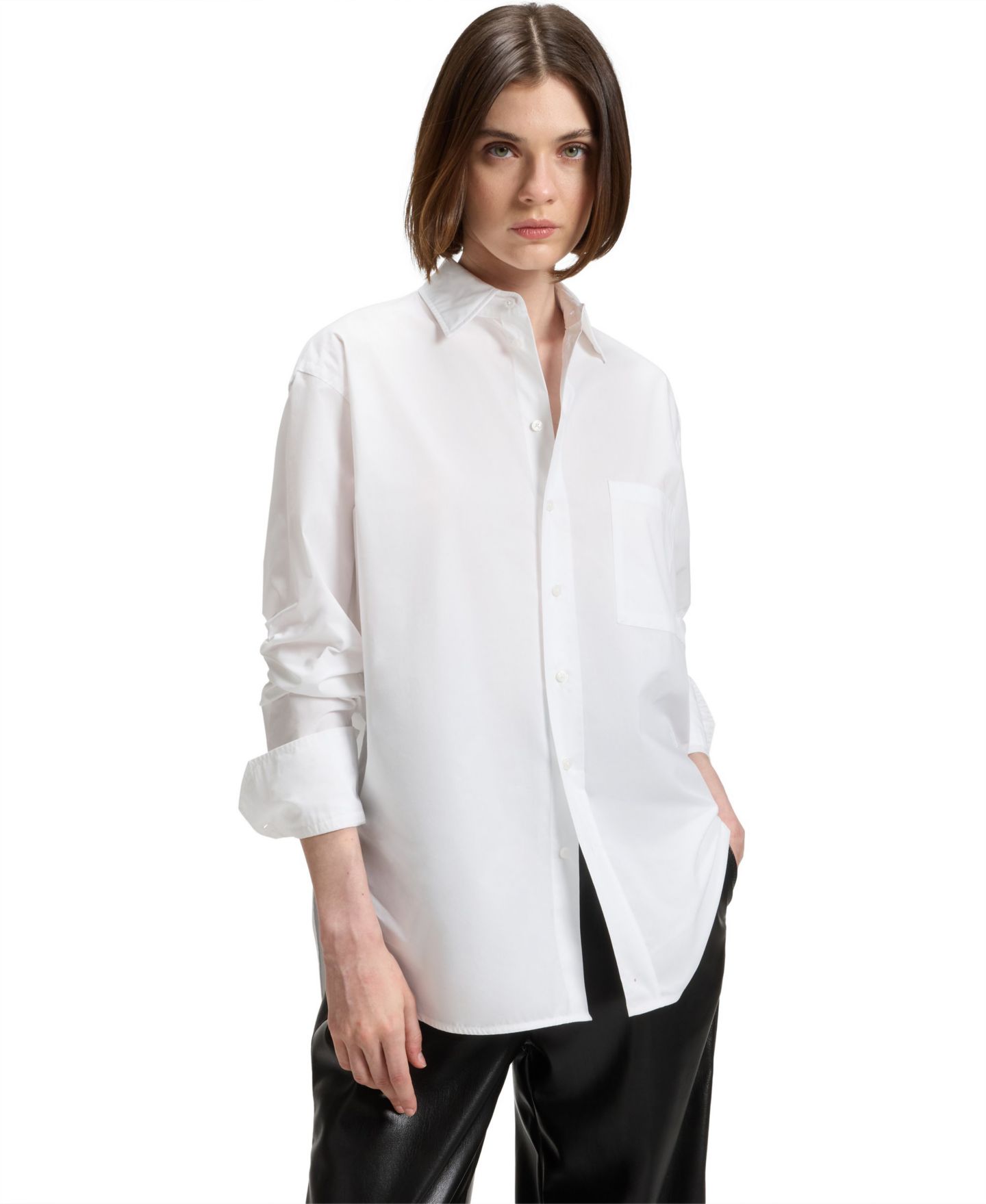 Женская блузка Hugo Boss BOSS by Cotton Oversized-Fit, цвет: Белый — фото 1