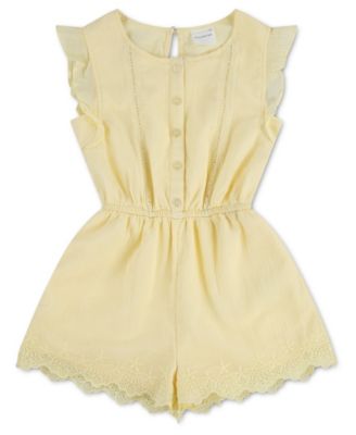 Girls' Flutter Sleeve Round Neck Eyelet Romper