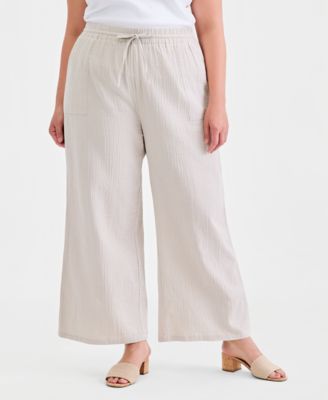 Plus Size Cotton Gauze Wide-Leg Pants