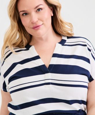 Style & Co Plus Size Striped Flared Knit Midi Dress