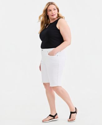 Plus Size Plus Size Mid-Rise Raw-Edge Bermuda Shorts