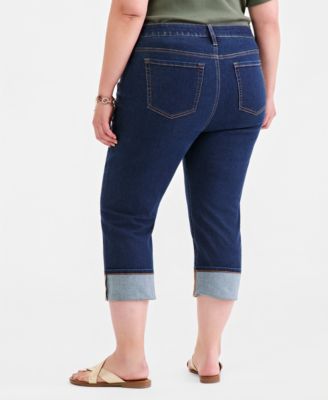 Plus Size High-Rise High-Cuff Capri Jeans