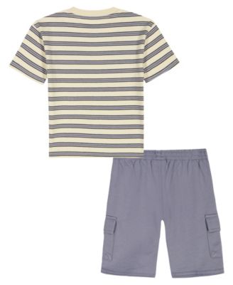 Baby Boys' Crewneck Striped T-Shirt & Cargo Shorts, 2-Piece Set