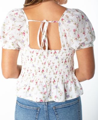 Juniors' Lace-Trim Pleated Babydoll Top