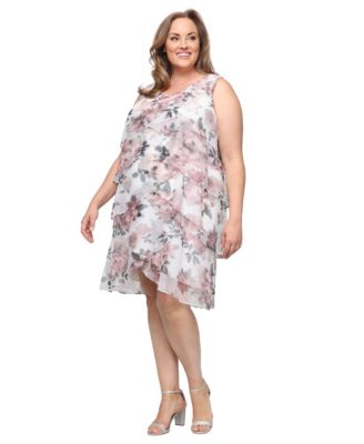 Plus Size Tiered Shimmer V-Neck Jacket Dress
