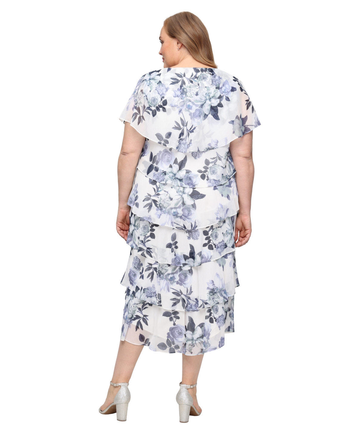 Sl Fashions Plus Printed Crew Neck Tea Length Dress
