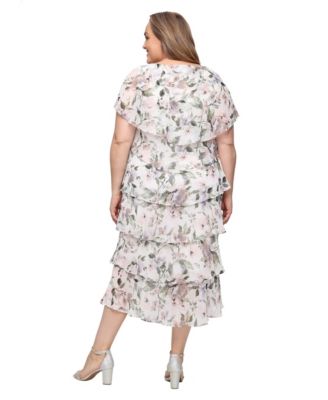 Plus Size Embellished V-Neck Tiered Dress