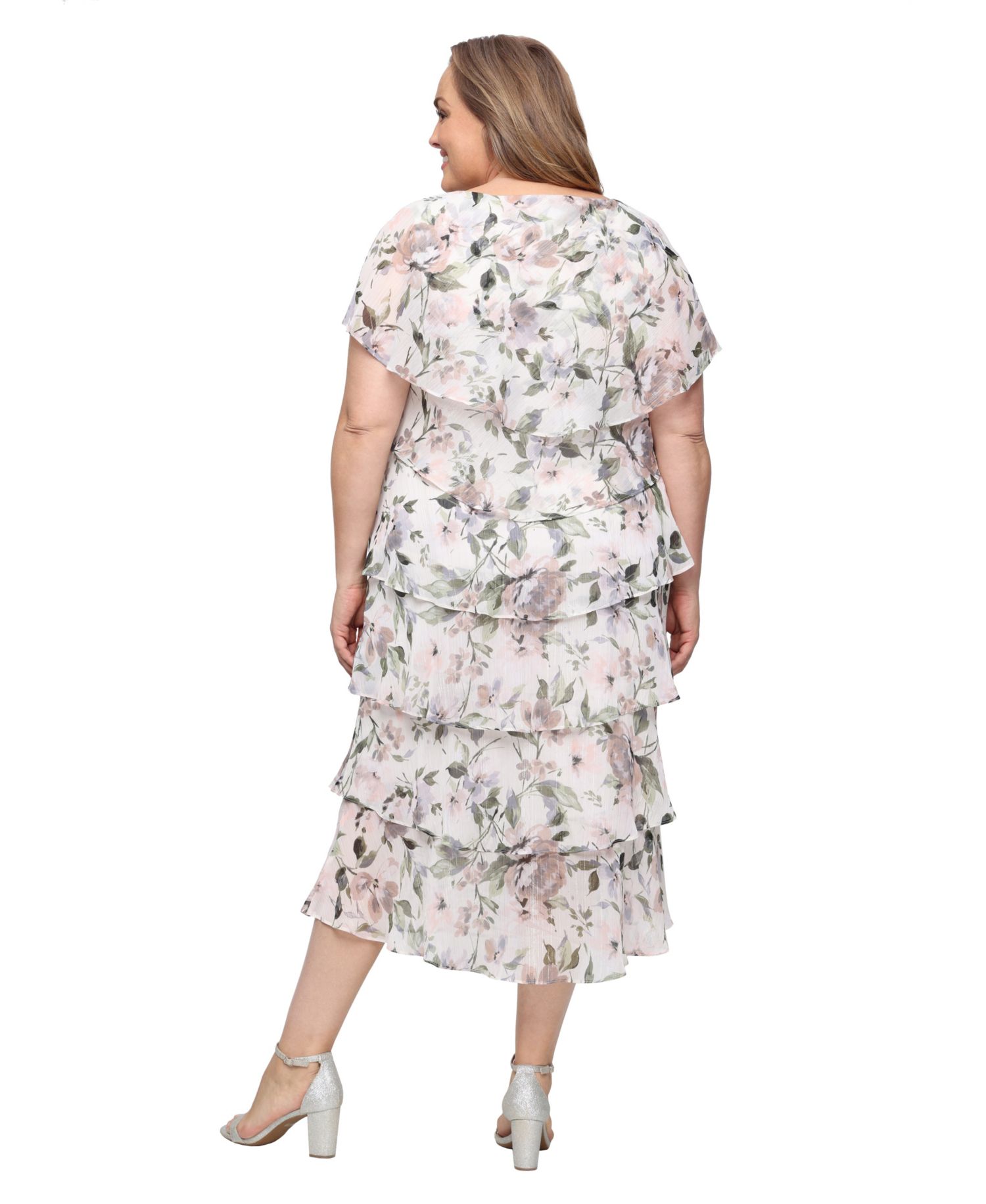 Plus Size Embellished V-Neck Tiered Dress