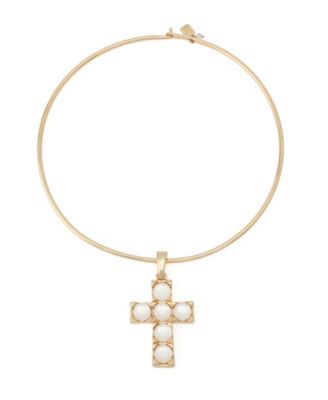 Mother of Pearl Cross Pendant Wire Necklace
