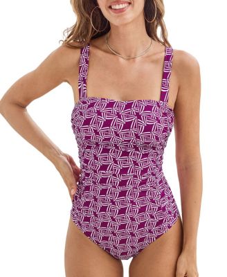 Women's Ruched Square Neck Tie Back One Piece Swimsuit