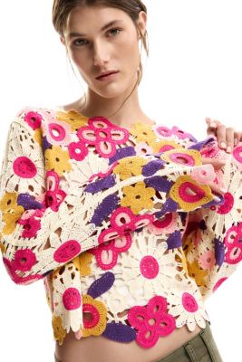 Women's Multicolor Crochet Sweater