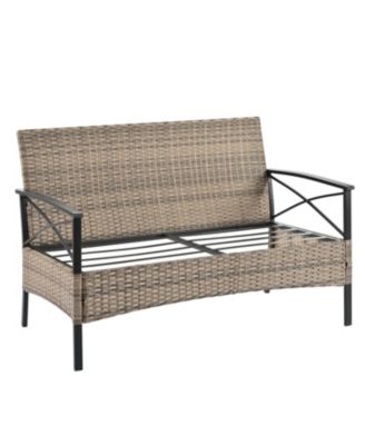 4 Piece PE Wicker Patio Furniture Set 2 Single Chairs 2 Seater Sofa with Black Metal Table Water UV Resistant Cushions