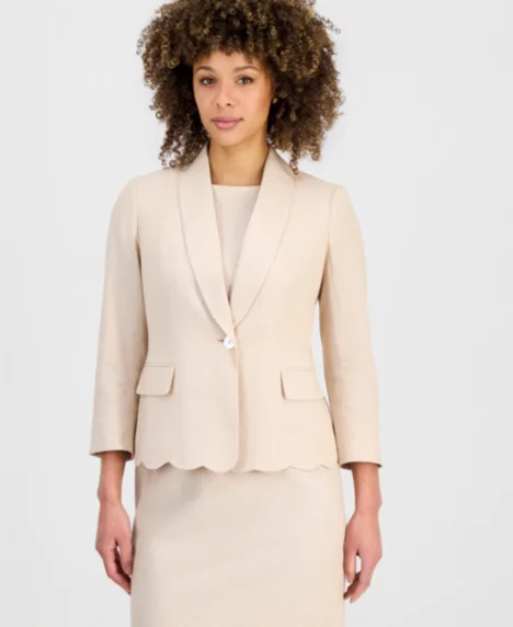 Petite Shawl-Lapel Scalloped Jacket - Sesame/vanilla Ice