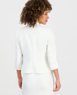 Women's Collarless 3/4-Sleeve Zip-Pocket Jacket