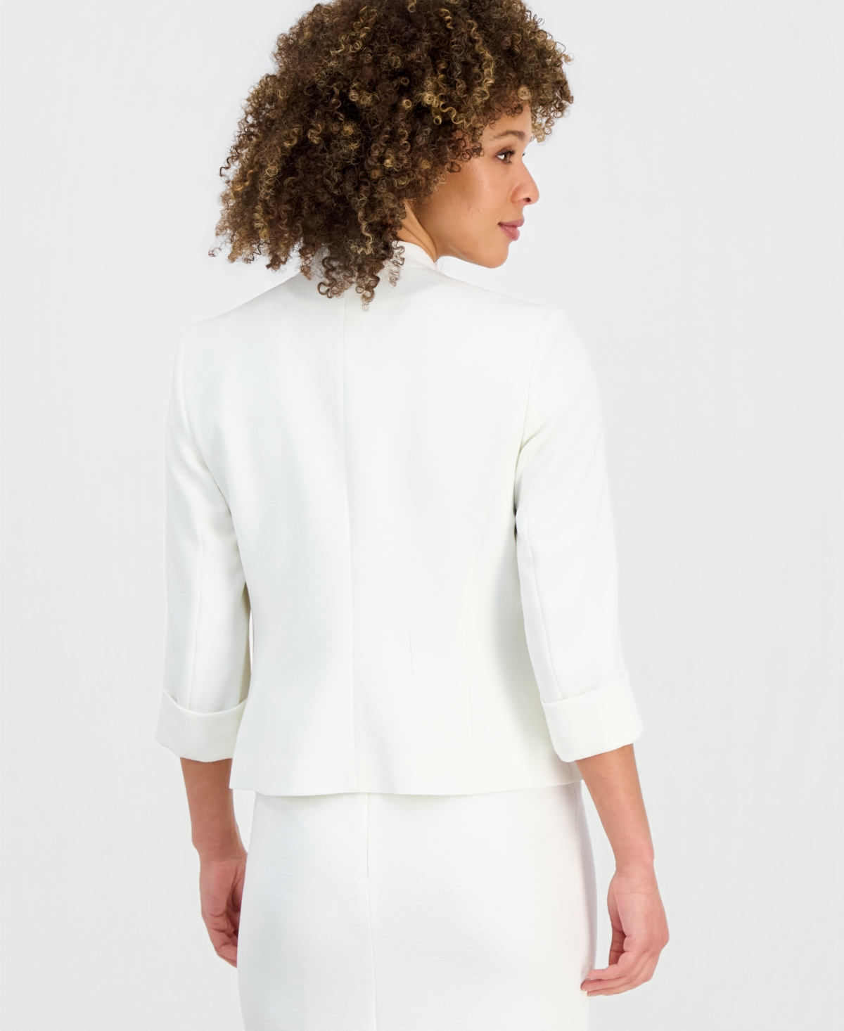 Kasper Women's Collarless 3/4-Sleeve Zip-Pocket Jacket