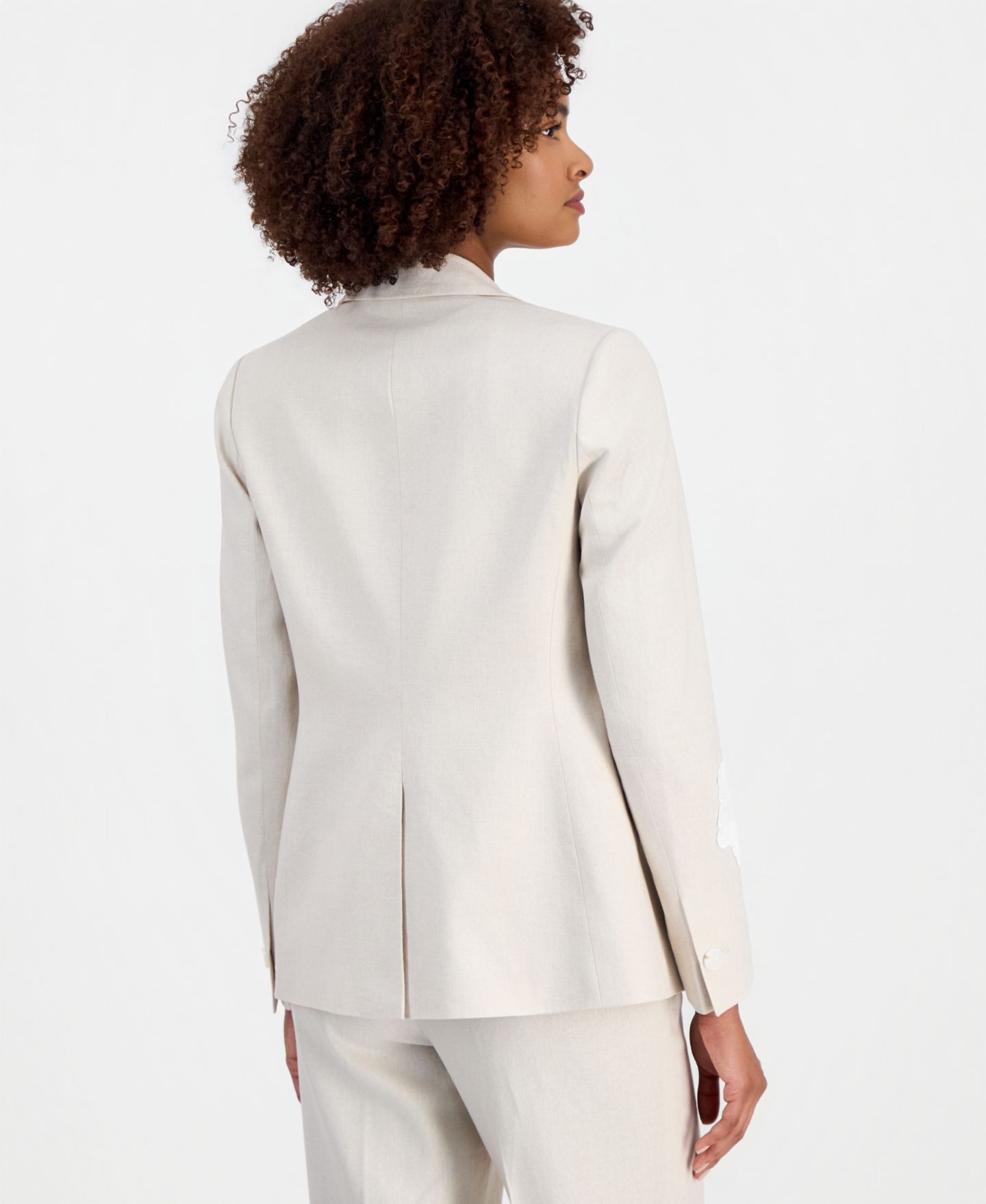 Женский пиджак Anne Klein Linen-Blend One-Button Embroidered Blazer, цвет: Натуральный / Белый — фото 4