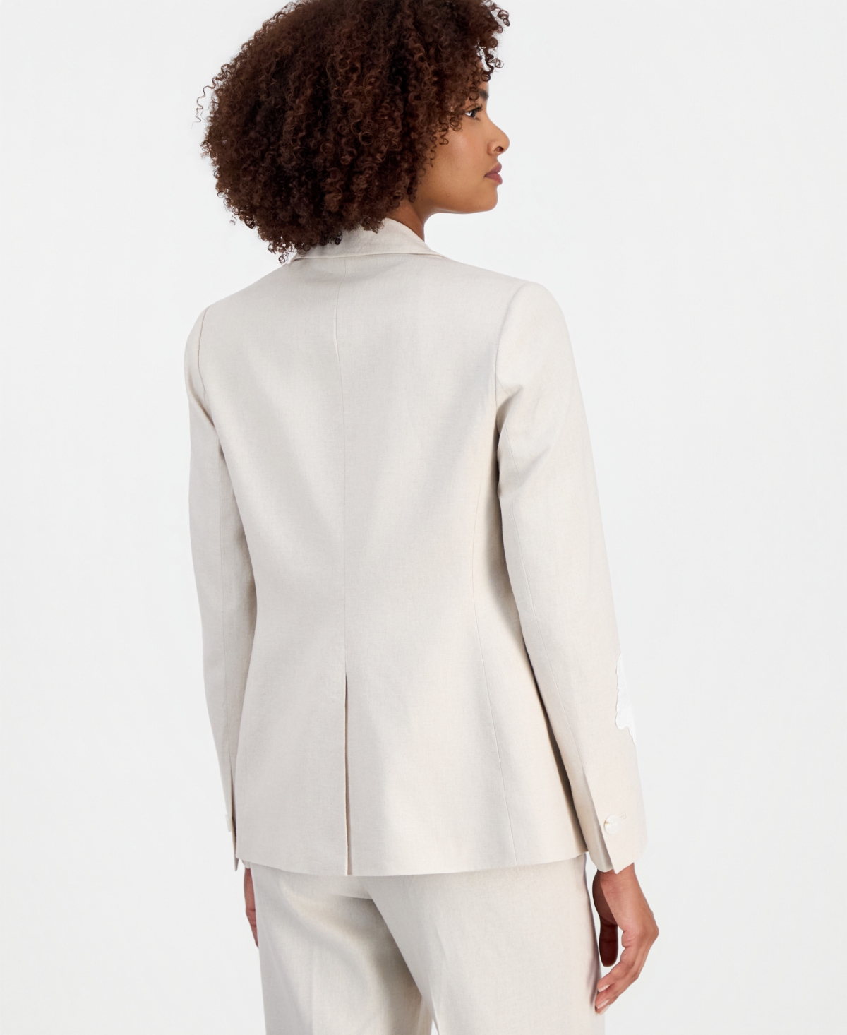Anne Klein Women's Linen-Blend One-Button Embroidered Blazer