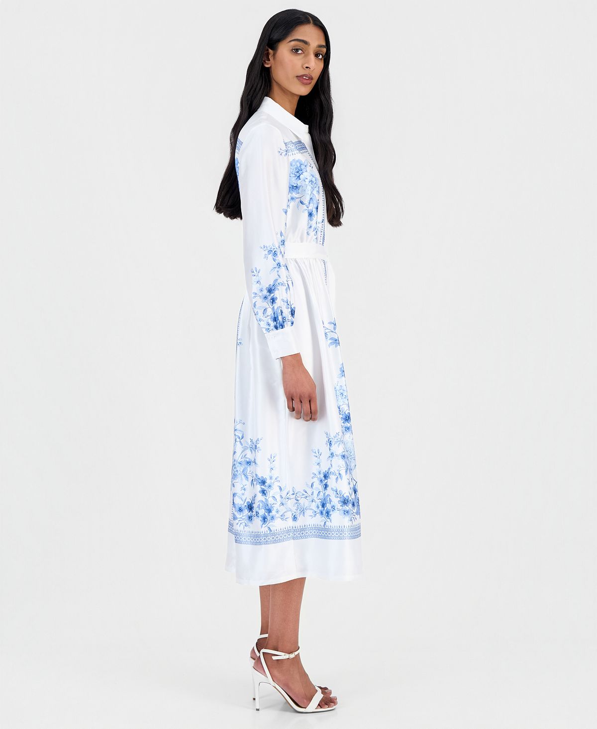 Anne Klein Women's Printed Tie-Waist Midi Shirtdress view 2 — MAYCSS fashion products