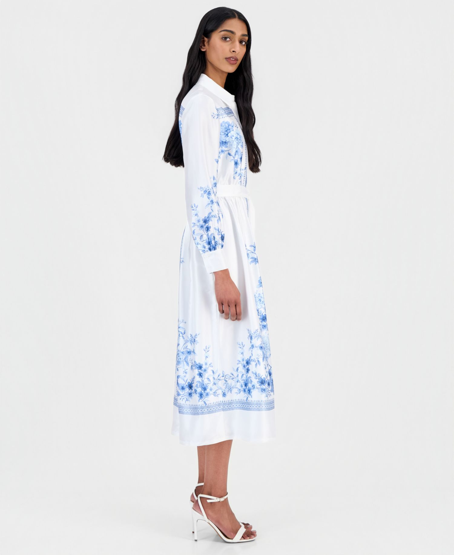 Petite Collared Neck Midi Shirt-Dress